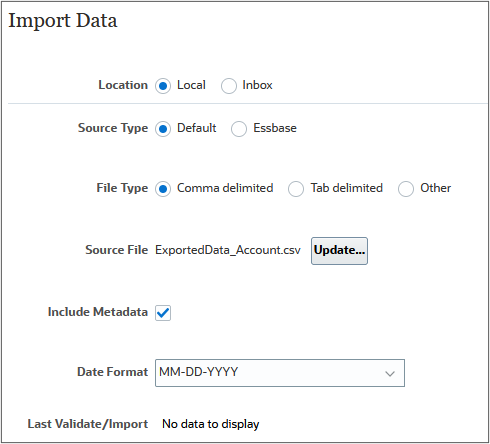 Import data file selections